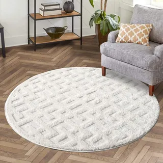 Carpet City FOCUS737 Hochflorteppich Ø 160 cm Beige