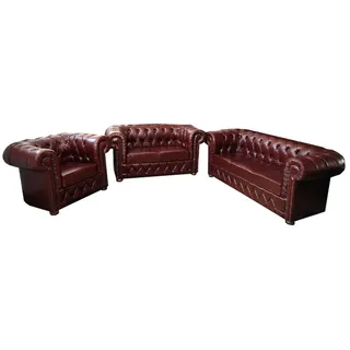 Chesterfield Sofagarnitur Couch Polster 3+2+1 Leder Sitz Sofa Garnitur  BANTRY - Braun