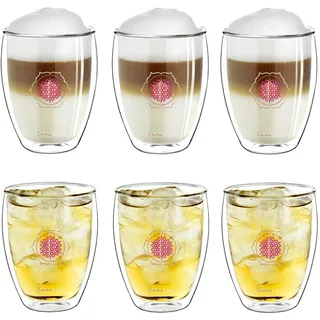 Creano doppelwandiges Tee-Glas, Latte Macchiato, Thermobecher Blume des Lebens | 250ml, in exklusiver Geschenkbox 6er Set