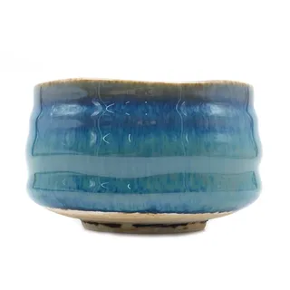 ANCLLO Authentische japanische traditionelle Teezeremonie Matcha-Schale Chawan, handgefertigt in Japan, grau blau glasiert