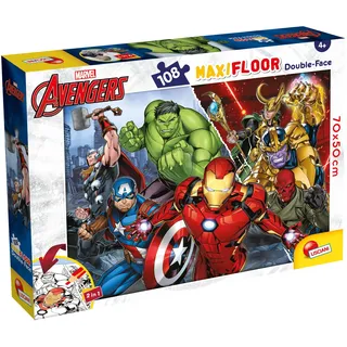 Lisciani - MARVEL Avengers Maxifloor Puzzle - ab 4 Jahren - Double Face 2 in 1: Riesenpuzzle & Ausmalbild - 108 Teile - Format 70 x 50 cm - Action Lernspiel für Jungen und Superhelden-Fans Set