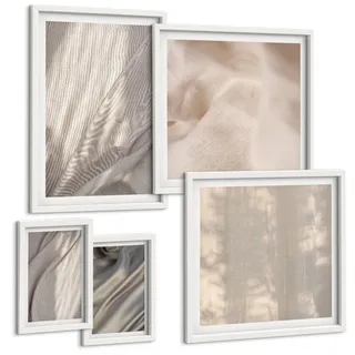 Tulup Bilder SET 5er Set - 50x50 cm & 20x30 cm & 40x60 cm Weißer Rahmen - Nahaufnahme von natürlichen Boho-Stoffen , Kunststoff , Rechteckig , 40x60 cm , gerahmt , Bilder & Rahmen, Bilder