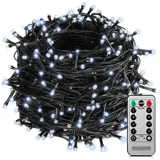 MONZANA® 200 LED Lichterkette 20m Weihnachtsbaum Außen Innen Timer 8 Modi Dimmbar Fernbedienung IP44 Fenster Deko Weihnachten Beleuchtung Kaltweiß - Schwarz