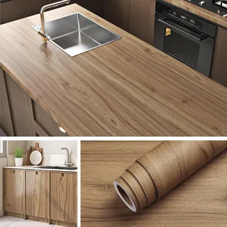 Livelynine Arbeitsplatte Küche Folie Holz Natur Klebefolie Holzoptik Eiche Natur 60CMx500CM Folie für Möbel Küchenschränke Möbelfolie Selbstklebend für Tisch Folien Arbeitsplatte Küche Holzoptik Hell