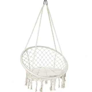 VOUNOT Hängesessel mit Kissen, Boho Hängestuhl zum Aufhängen Hängeschaukel für Erwachsene und Kinder, Indoor und Outdoor, Beige