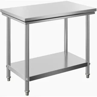 Wiltec Edelstahl Tisch Arbeitstisch Edelstahltisch mit Ablage 100x60x85cm für Gastro Küche Werkstatt Garten Keller mit höhenverstellbare Füßen