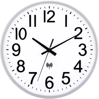 ACCSHINE Funkuhr Wanduhr Ohne TickgeräUsche Lautlos 30cm Quarz Batterie Betriebene Groß Wanduhr Einfach zu Lesen für Zimmer Zuhause KüChe Schlafzimmer Büro Schule (Silber+Weiß)