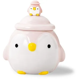 Pinguin Tasse, Lustige Tasse, Keramik Tasse mit Deckel und Löffel, 3D Tasse Kaffee, Pinguin Geschenk Cute Mug, Süße Tassen Geschenk für Geburtstag, Abschluss, Weihnachten, Halloween 400ML(Rosa)