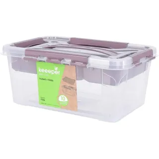 KEEEPER Aufbewahrungsbox mit Deckel und Einsatz, 29 x 19 x 12,4 cm, 4,2 l, Hubert+Hilda, Transparent/Taupe