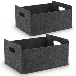 BEHONA Filzkorb Aufbewahrungskorb aus Filz, Organizer Box für Schrank & Regal, Faltbarer Aufbewahrungskorb, Filzbox für Zuhause und Büro, Schwarz (2 Stück)