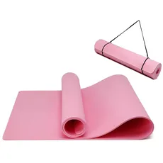 Yogamatte rutschfest und umweltfreundliche TPE Sportmatte mit Tragegurt Gymnastikmatte für Pilates, Workout Fitnessmatte 183 x 61 x 0.6 cm (Rosa)