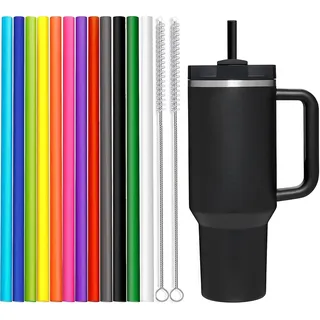 ALINK 12 Pack Farbe Ersatz Strohhalme für Stanley 40 oz 30 oz Tumbler, 12 in langen wiederverwendbaren Kunststoff-Strohhalme für Stanley Cup Zubehör, halbe Gallone Krug, Plus 2 Pinsel