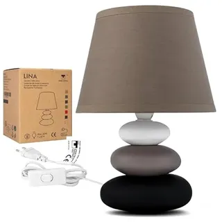 Urban Lifestyle Nachttischlampe Lina (taupe-matt) Tischleuchte Keramik Tischlampe mit Stoffschirm, LED geeignet, E14, 230V Keramik Tischlampe, Nachttischleuchte, Sofalampe