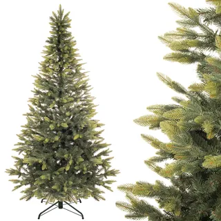 SPRINGOS Künstlicher Weihnachtsbaum Deluxe Fichtenbaum 220 cm 3D-Christbaum Fichte mit Jungen Zweigen - Grün