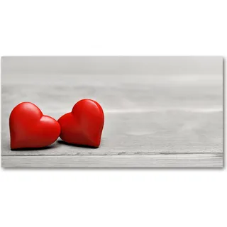 Tulup® Küchenrückwand Spritzschutz aus Glas -100x50 -Spritzschutz auf gehärtetes GlasDeko Sonstige Herzen auf Holz - Rot