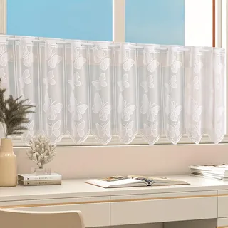 Tolldek Scheibengardine 1er, HxB 45x100cm Bistrogardine Kurzstores Schmetterling Weiß Halbtransparent Besticke Scheibengardinen Modern Kurze Halbtransparente Vorhänge für Wohnzimmer und Küche