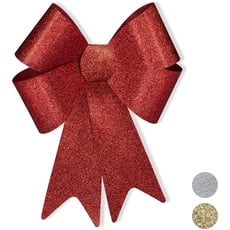 Bild von XL Riesenschleife, Dekoschleife für große Geschenke, Glitzer Dekoration, als Hochzeitsdeko o. Autoschleife, Rot, 54 x 38 x 7,5 cm
