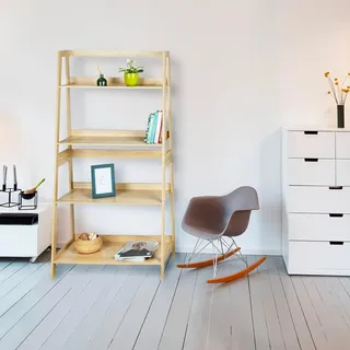 Avilia Aufbewahrungsregal mit 4 Ablagen für Badezimmer, mit 4 Regalböden, aus MDF, 83 x 150 x 43 cm, Beige