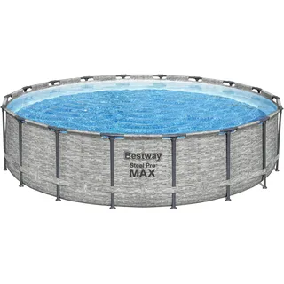 Bestway® Steel Pro MAXTM Aufstellpool Komplett-Set mit Filterpumpe Ø 549 x 122 cm, Steinwand-Optik (Cremegrau), rund - Grau