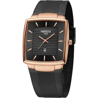 Herrenuhren militärisch wasserdicht Quarz analog quadratisch Armbanduhr für Männer mit Edelstahl Mesh Armband Datumskalender