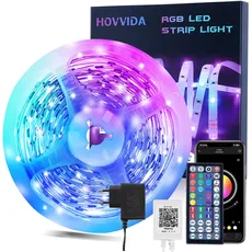 HOVVIDA LED Strip 10M, 1 Rolle, 30 LEDs/Meter, RGB LED Streifen, 300 LED, APP und Fernbedienung, Musikmodus, Timing-Modus, LED für Zimmer, Wohnzimmer, Küche, Schlafzimmer, Bar, Party