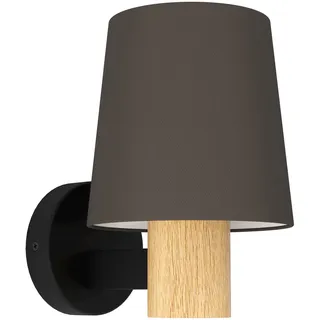 EGLO Wandleuchte innen Edale, Wandlampe im Landhaus-Stil, Wandbeleuchtung aus Textil in Cappuchino, FSC100HB, Metall in Schwarz und Holz in Eiche, Wand Lampe mit E27 Fassung