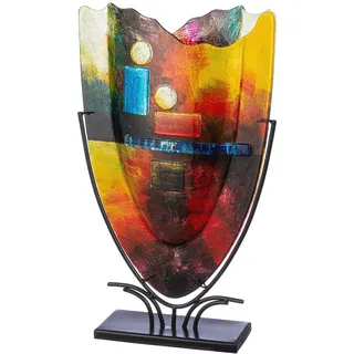 GILDE GLAS art große Deko Vase - handbemalte Glasvase mit Metall Ständer - Dekoration Wohnzimmer Höhe 58 cm Mehrfarbig