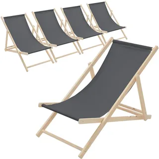 ECD-Germany Strandliege 5er Set Anthrazit , Holz , 57.5x83x100 cm , Gartenmöbel, Gartenliegen