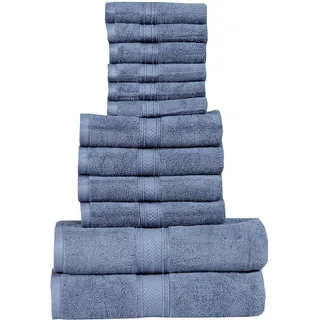 HILLFAIR 12-teiliges Handtuch-Set aus 600 g/m2 Baumwolle – Hotel-Spa-Handtücher-Set 2 Badetücher, 4 Handtücher, 6 Waschlappen saugfähige, superweiche blaues 100%
