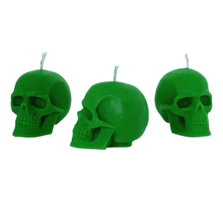 NKlaus - 3x Kerzenset Totenkopf Grün aus biologich reinem Bienenwachs - Gothik Kerze bunte Figurenkerze Skull - Halloween - Ritualkerze - Tropfkerzen 36292