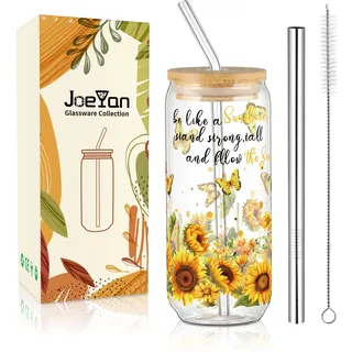 Joeyan Geschenke für Frauen,Große 600ml Trinkbecher mit Deckel und Strohhalm,Sonnenblume Smoothie Schöne Gläser,Sonnenschein Inspirierendes Geburtstagsgeschenk für Freundin,Kollegin,Mama,Schwester