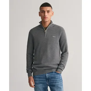 Troyer GANT "COTTON PIQUE HALF ZIP", Herren, Gr. 5XL, grau (dunkelgrau melange), Strick, Obermaterial: 100% Baumwolle, meliert, normal hüftlang, Rippstrickbündchen, Pullover Troyer, mit Piqué-Struktur
