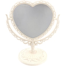 Beaupretty Doppelseitiger Spiegel mit 360 Grad drehbarer Tischplatte, Herzform, Make-up-Kosmetikspiegel, Beige beige