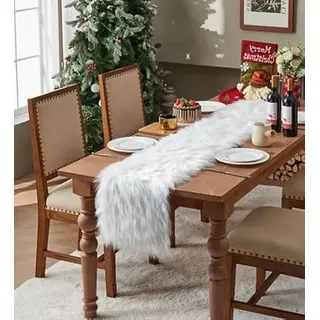 Tischläufer Kunstfell, Tischdeko Fell Winter, Modern Deko Tischläufer Perfekt für Weihnachten ,Hochzeit Home Esstisch, Schminktisch, Couchtisch (30 x 180 cm)