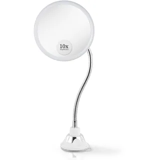 Flexibler Schminkspiegel mit 10fach Vergrößerung - Tischspiegel und Wandmontage Spiegel für Kosmetik und Badezimmer, Magnifying Makeup Mirror - 17cm x17cm (Rund)