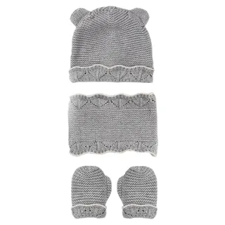 MacBeen Unisex Kinder Handschuhen, Mütze und Schal für Babys von 9 bis 18 Monaten, Farbe Grau Winter-Zubehör-Set, S