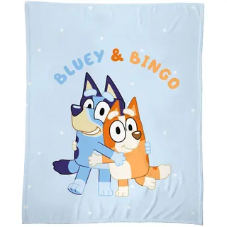 omydream Bluey Hug Kinderdecke | Öko-TEX | 100% Baumwolle | 125 x 150 cm | Bedruckt | Himmelblau