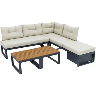 Komhtom Gartenmöbel-Set mit Wetterfester Polyesterbezug in Beige , Metall , Gartenmöbel, Gartengarnituren, Gartenmöbel-Sets