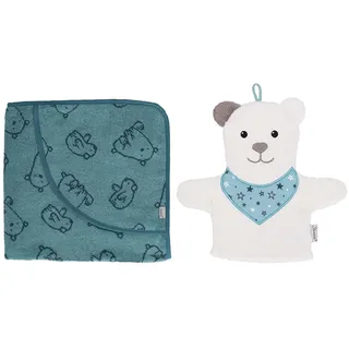 Sterntaler GOTS Badetuch 100x100 und GOTS Waschhandschuh Eisbär Elia