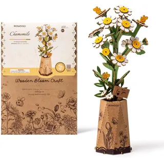 rowood 3D Puzzle Kamille, DIY-Blume Aus Holz, Modellbausätze Für Künstliche Blumen Zum Zusammenbauen Für Erwachsene, Beste Heimdekoration Und Valentinstags-Spielzeug-Geschenkset