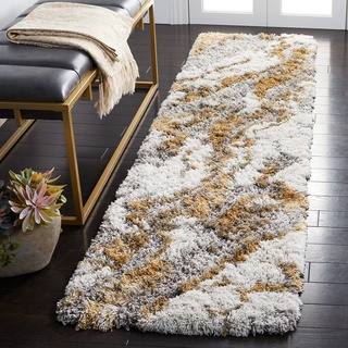 SAFAVIEH Zottelig Teppich für Wohnzimmer, Esszimmer, Schlafzimmer - Horizon Shag Collection, Kurzer Flor, Grau und Gold, 61 X 244 cm