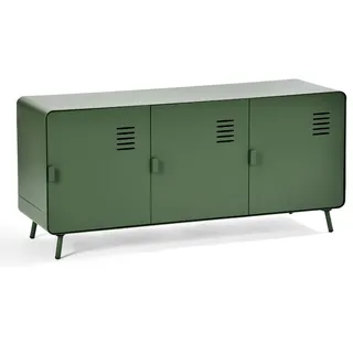 MEUBLE COSY TV Schrank Sideboard mit 3 Türen und Regal Ablage Wohnzimmer Schränke aus Metall für Wohnzimmer Esszimmer Schlafzimmer Arbeitszimmer, Industrial Style, 120 cm lang, Grün