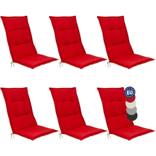 Beautissu 6er Set Hochlehner Auflagen Sitzkissen Stuhlkissen Sitzpolster | 120x50x6cm Rot Sitzpolster Hochlehnerauflage für Gartenstühle Gartenstuhlauflage Polsterauflage Base HL