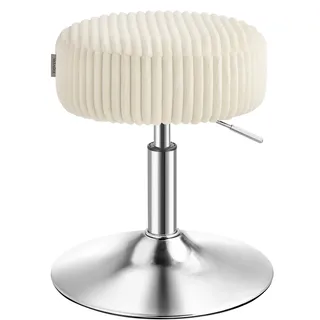 VASAGLE Schminkhocker, Schminkstuhl, Sitzhocker, höhenverstellbar, 360° drehbar, Cord, dicke Polsterung, für Schlafzimmer, Küche, Esszimmer, modern - Weiß