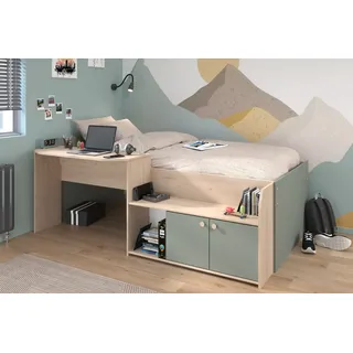 Jugendbett PARISOT, jackson eiche nachbildung, seladon grün, seladon grün, seladon grün, B:136cm, Betten, Jugendbett