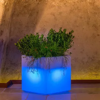 BLUMENTOPF PFLANZKÜBEL PFLANZENKÜBEL TOPF PFLANZ ECKIG LICHT H40 BLAUE LAMPE