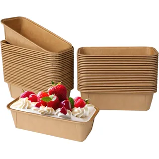 Jogoico Kastenform Kuchen 50 Stück Brot Papierbackform 15.5x5.4x5.3cm Einweg Kuchenformen Brot Papierbackform Rechteck Brotbackform Kasten Papier Muffinförmchen für Kuchen Brot Muffins Dessert- Braun