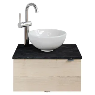 Saphir Waschtisch SAPHIR "Serie 6915 Waschschale mit Unterschrank für Gästebad, Gäste WC", beige (polar pinie, schiefer, polar pinie quer nachbildung), B:51cm H:39,8cm T:35cm, Waschtische, Waschtisch, 51 cm mit Keramik-Aufsatzbecken und 1 Tür