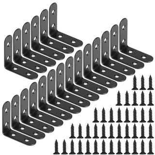Winkelverbinder 90 Grad Winkel Klammern L-form Rechtwinkliges Edelstahl Ecke Klammer Möbel Angle Brackets mit Screws für Tabelle Stuhl Bücherregal 50 * 50mm Schwarz 20 Stücke