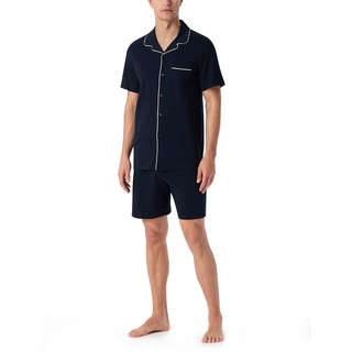 Schiesser Herren Schlafanzug Kurz Mit Knöpfen Wärmere Baumwolle - Fein Interlock Pyjamaset, Dunkelblau_179297, 56 EU